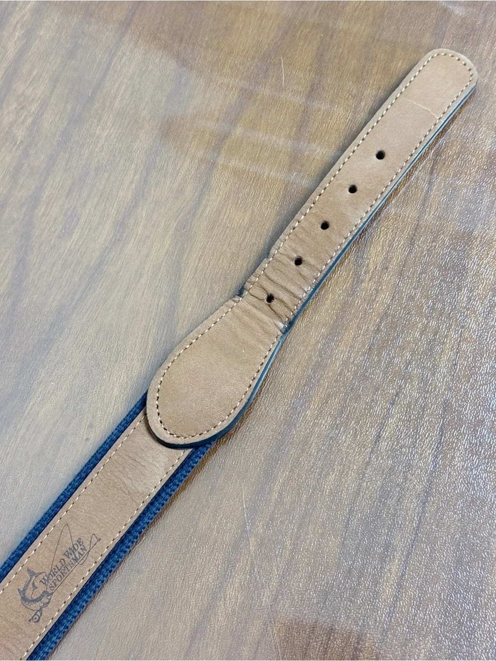 World Wide Sportsman Navy & Brown Leather Embroidered Fish Belt 40